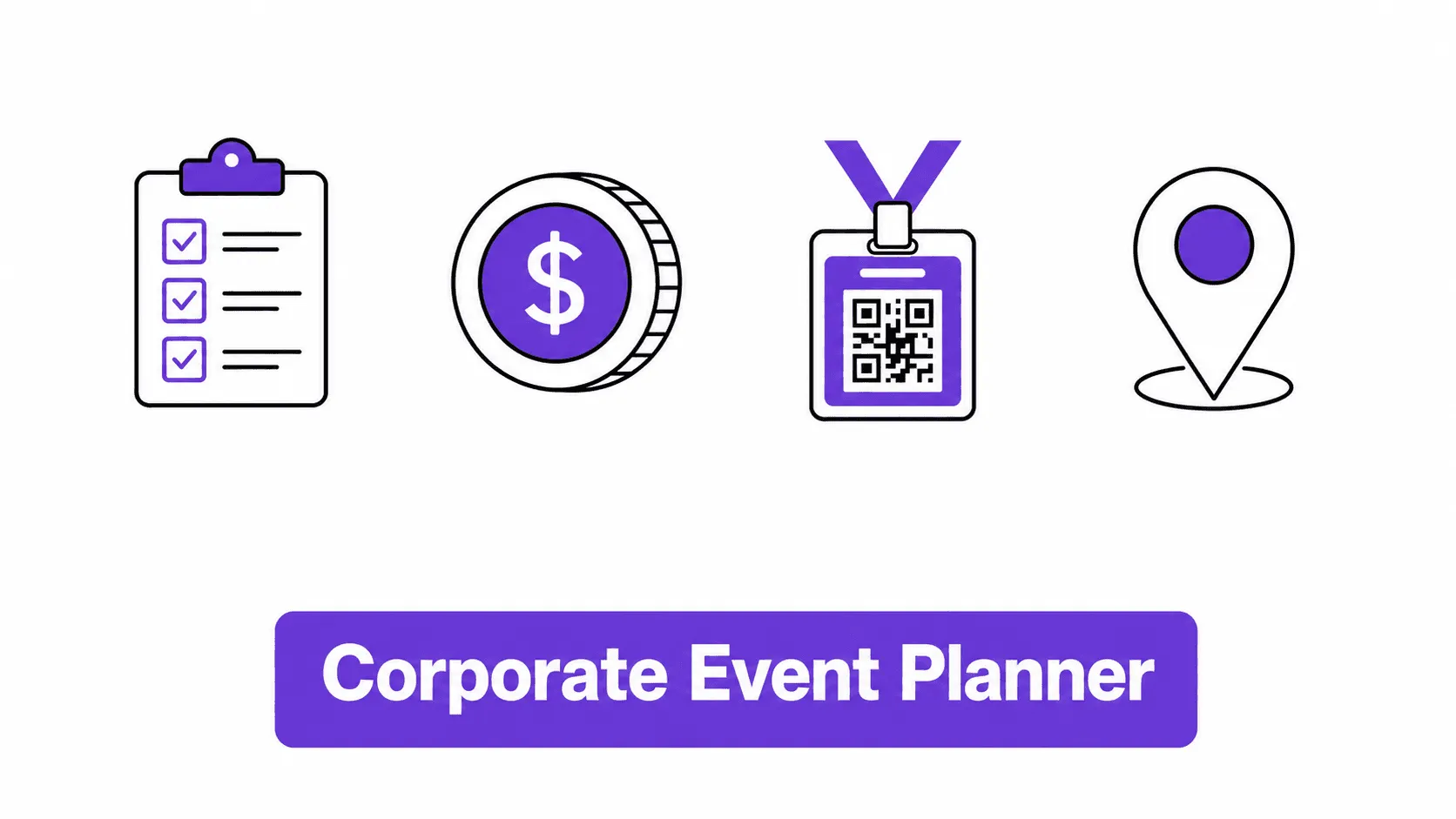 Icons representing the core responsibilities of a corporate event planner