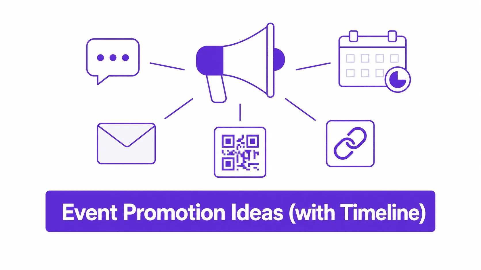 Flat illustration of event promotion ideas across social media, email, and QR codes